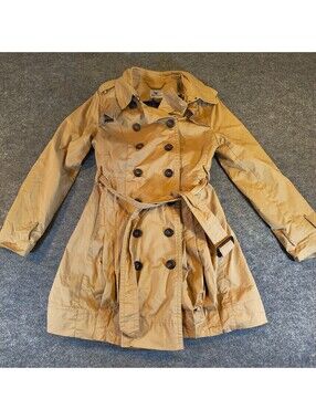 Worthington Tan Belted Trench Coat with Blue Plaid Lining Women's Small